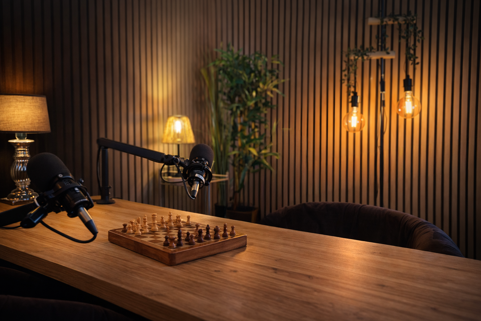 Entrepreneur enregistrant un podcast dans un studio professionnel